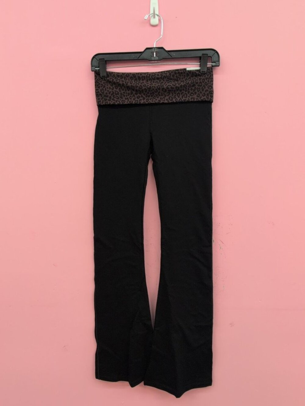 Victoria Secret All Day Cotton Foldover Flare Leggings XS Black Leopard